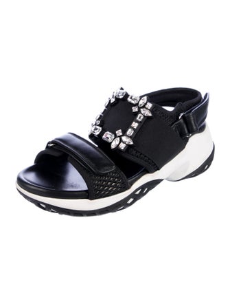 Roger Vivier Printed Crystal Embellishments T-Strap Sandals