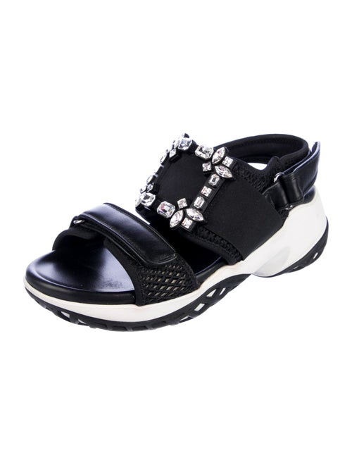 Roger Vivier Printed Crystal Embellishments T-Strap Sandals