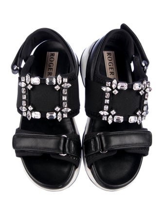 Roger Vivier Printed Crystal Embellishments T-Strap Sandals