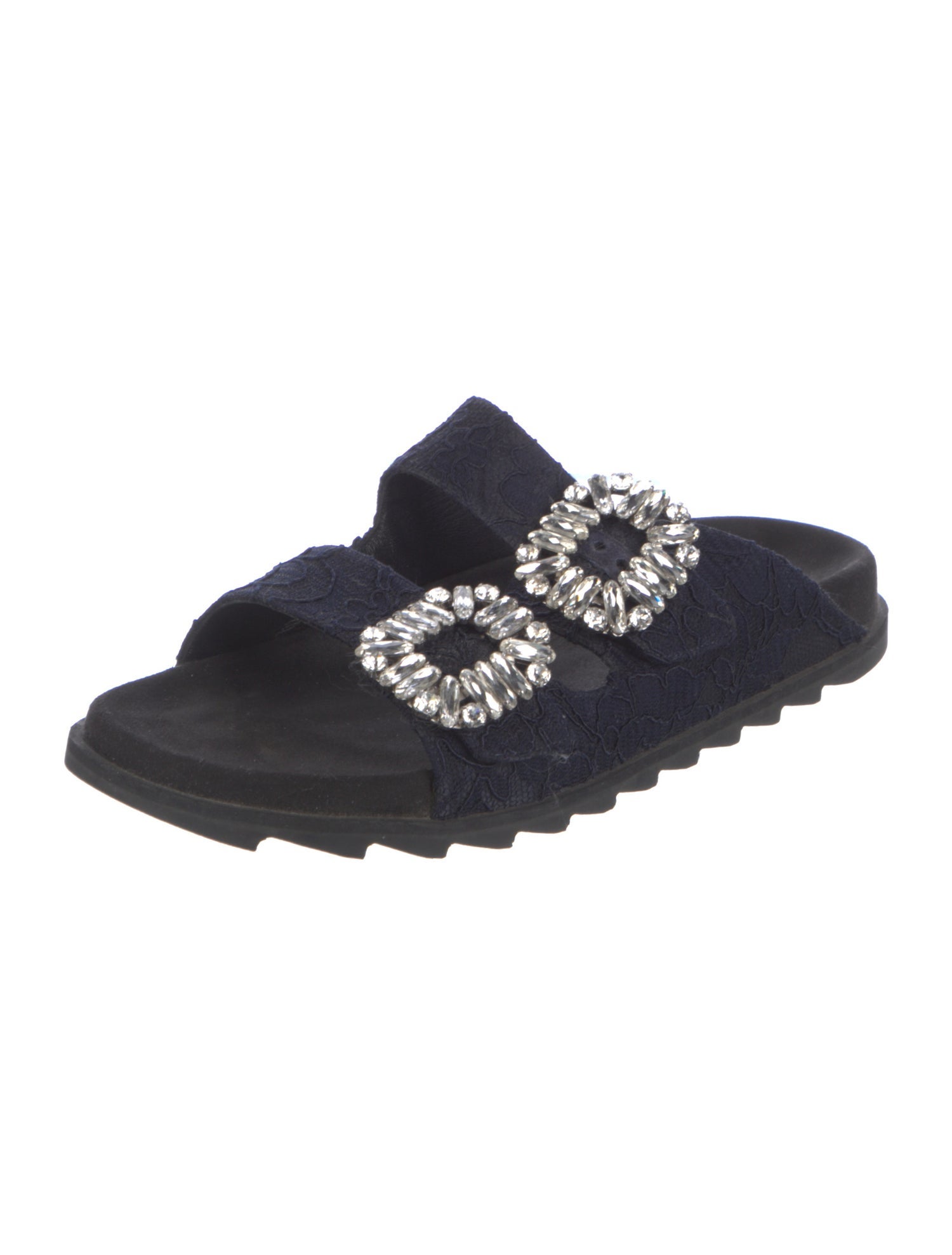 Roger Vivier Leather Crystal Embellishments Slides