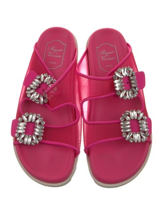 Roger Vivier Leather Crystal Embellishments Slides
