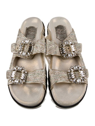 Roger Vivier Leather Tweed Pattern Slides