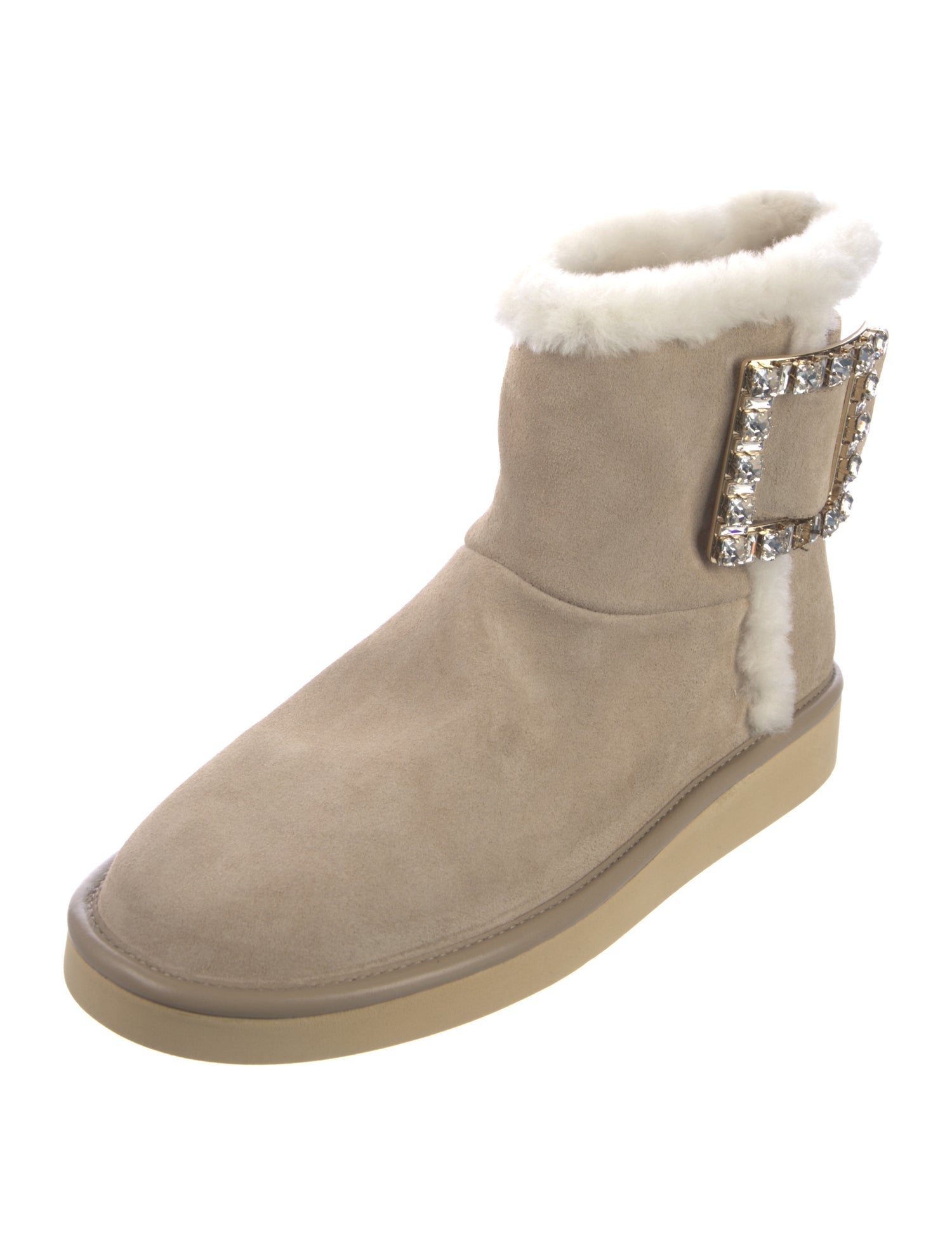 Roger Vivier Suede Crystal Embellishments Boots