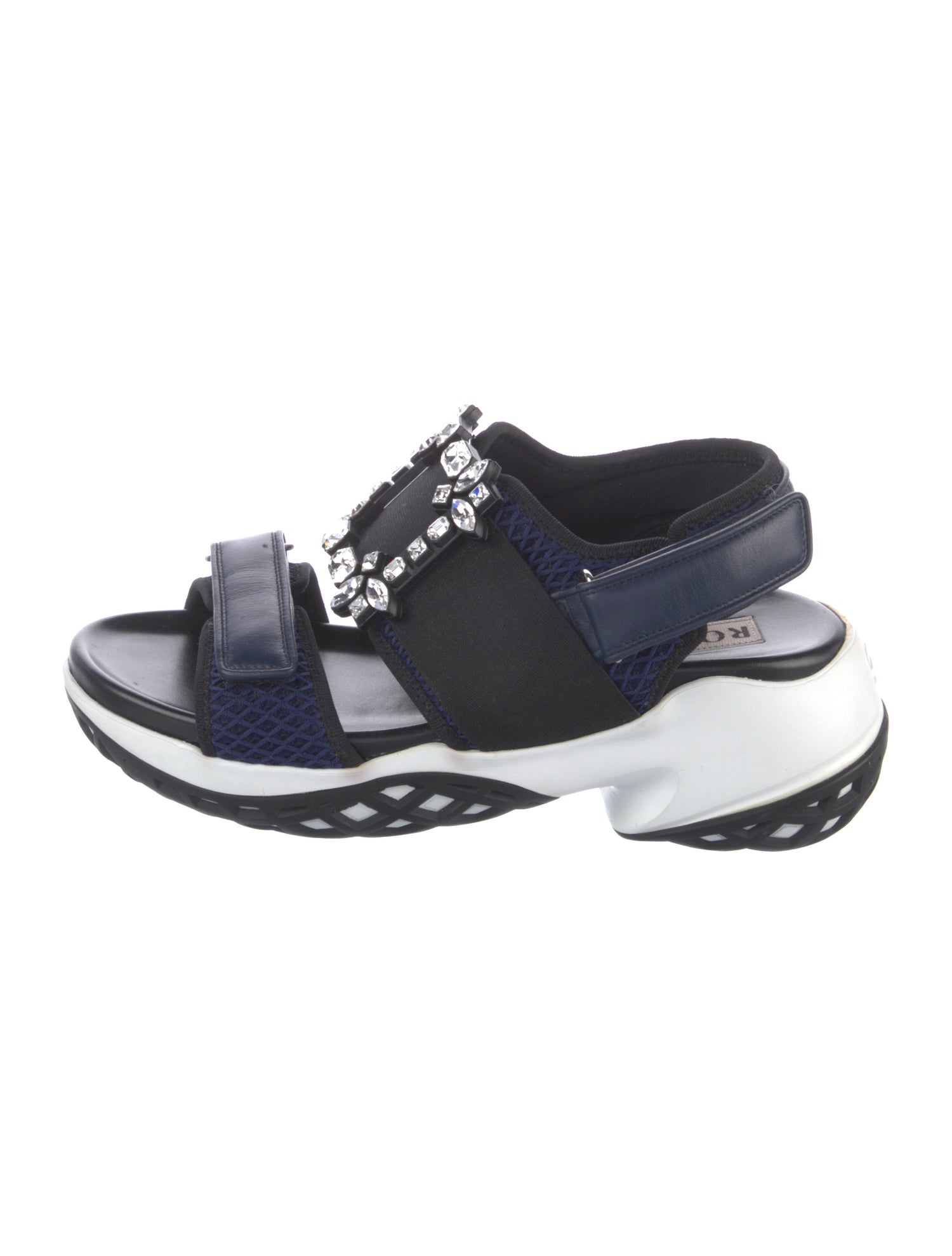 Roger Vivier Colorblock Pattern Crystal Embellishments Slingback Sandals