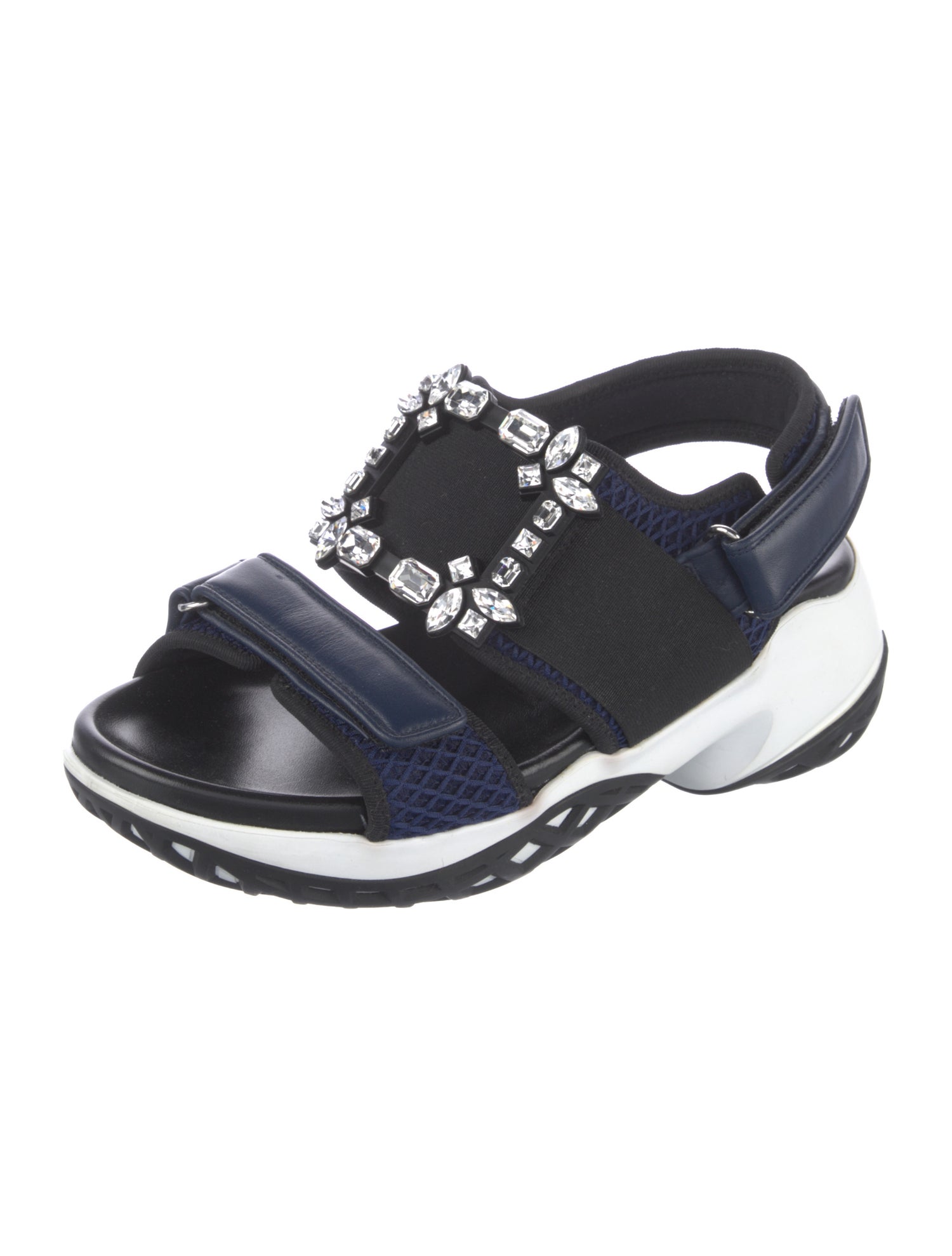 Roger Vivier Colorblock Pattern Crystal Embellishments Slingback Sandals