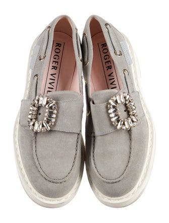 Roger Vivier Suede Crystal Embellishments Loafers
