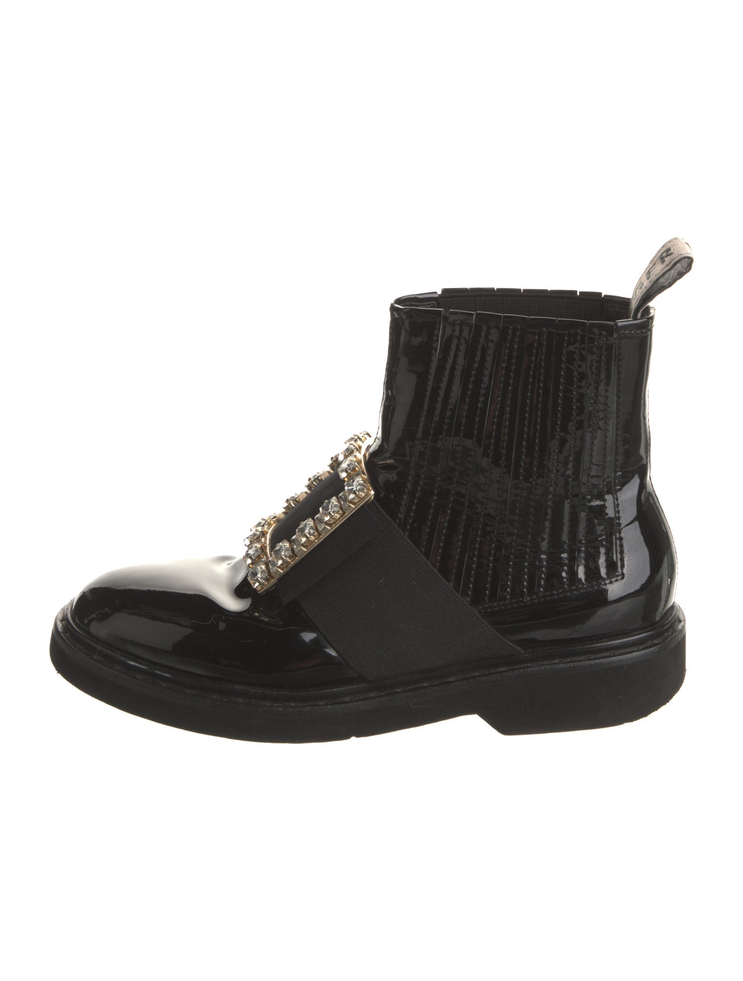 Roger Vivier Patent Leather Crystal Embellishments Combat Boots