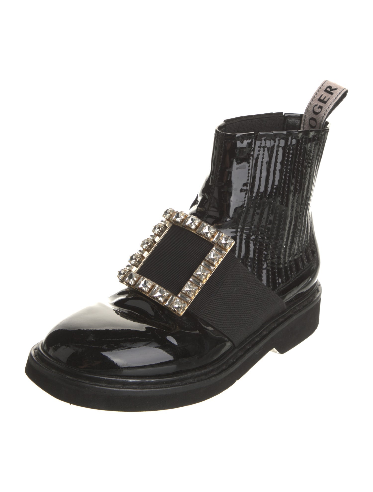 Roger Vivier Patent Leather Crystal Embellishments Combat Boots