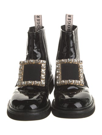 Roger Vivier Patent Leather Crystal Embellishments Combat Boots