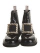 Roger Vivier Patent Leather Crystal Embellishments Combat Boots