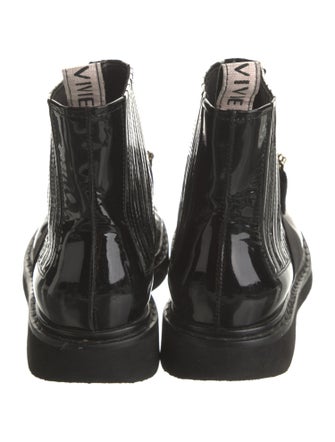 Roger Vivier Patent Leather Crystal Embellishments Combat Boots