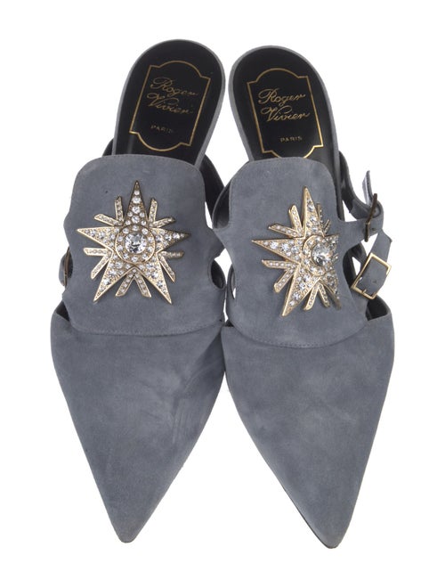 Roger Vivier Suede Crystal Embellishments Mules
