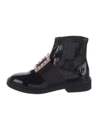 Roger Vivier Patent Leather Crystal Embellishments Combat Boots
