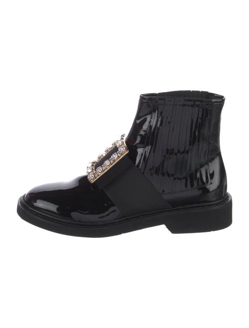 Roger Vivier Patent Leather Crystal Embellishments Combat Boots