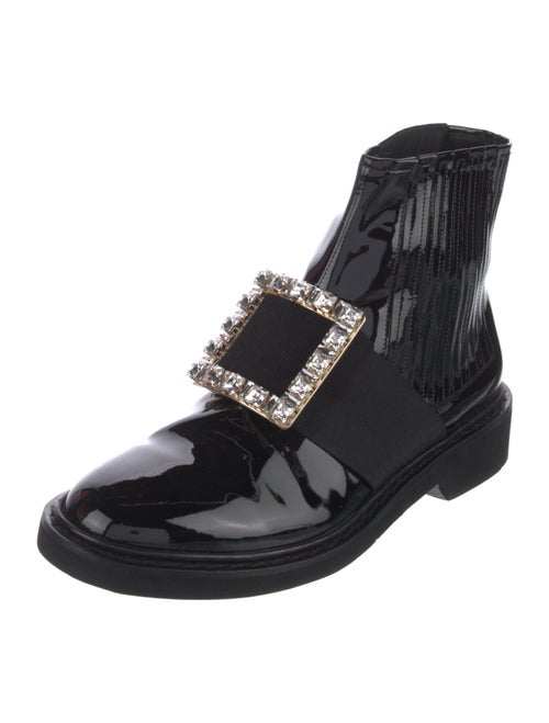 Roger Vivier Patent Leather Crystal Embellishments Combat Boots