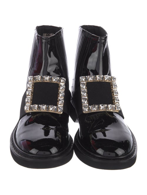 Roger Vivier Patent Leather Crystal Embellishments Combat Boots