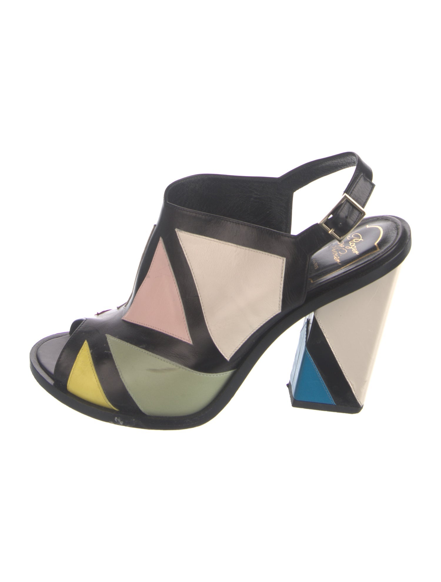 Roger Vivier Leather Printed T-Strap Sandals