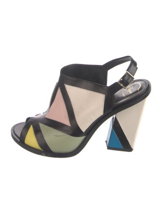 Roger Vivier Leather Printed T-Strap Sandals