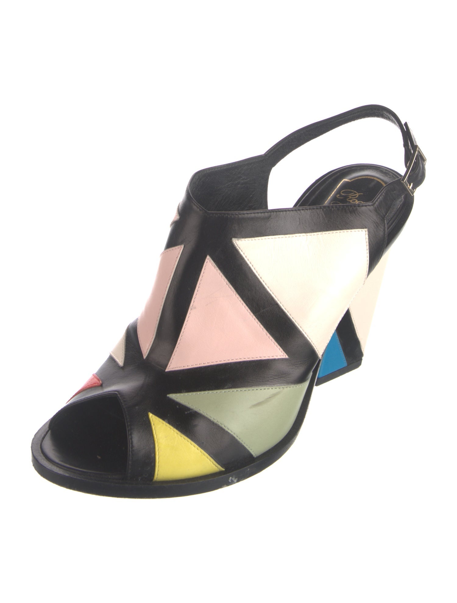 Roger Vivier Leather Printed T-Strap Sandals