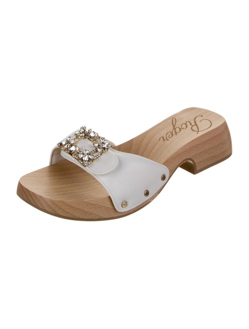 Roger Vivier Leather Crystal Embellishments Slides