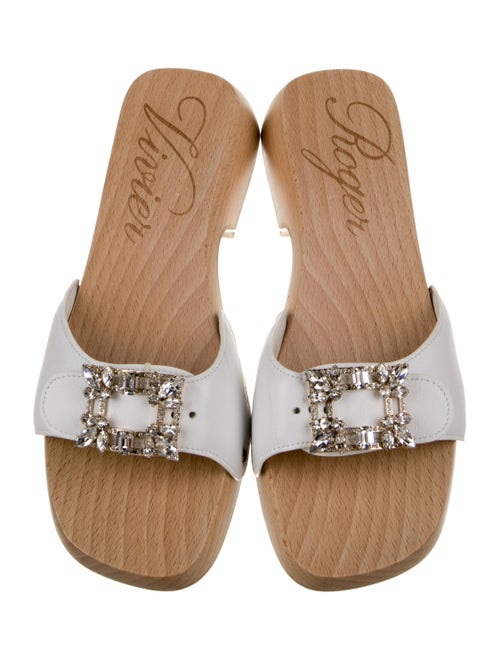 Roger Vivier Leather Crystal Embellishments Slides