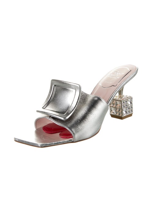Roger Vivier Leather Crystal Embellishments Slides