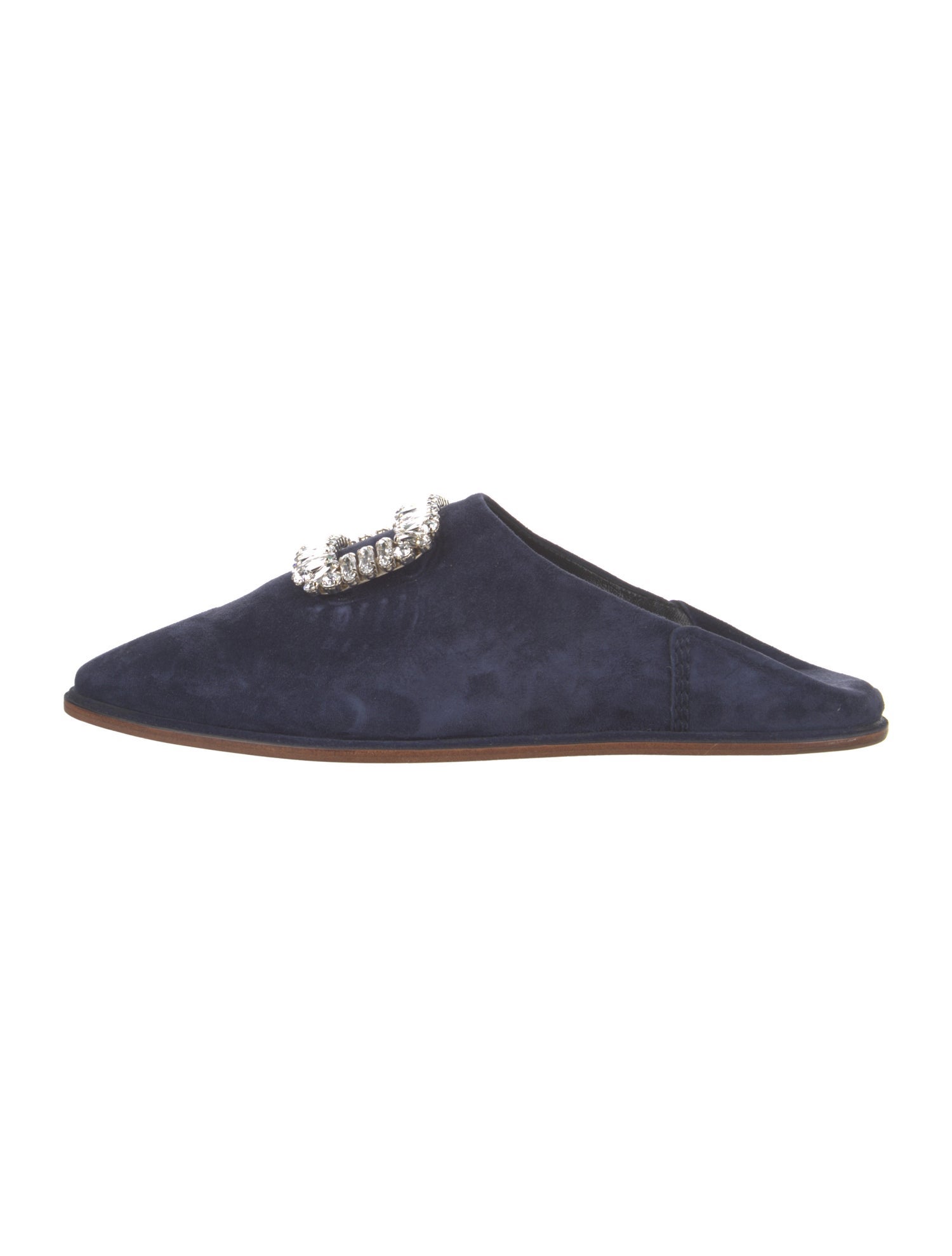 Roger Vivier Suede Crystal Embellishments Mules