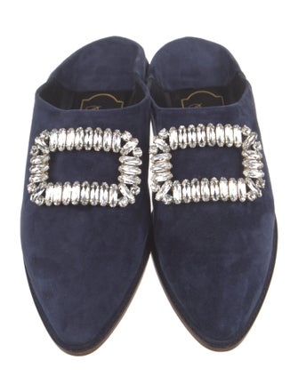 Roger Vivier Suede Crystal Embellishments Mules