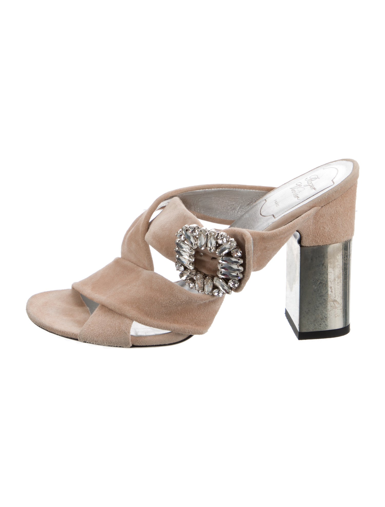 Roger Vivier Suede Crystal Embellishments Slides