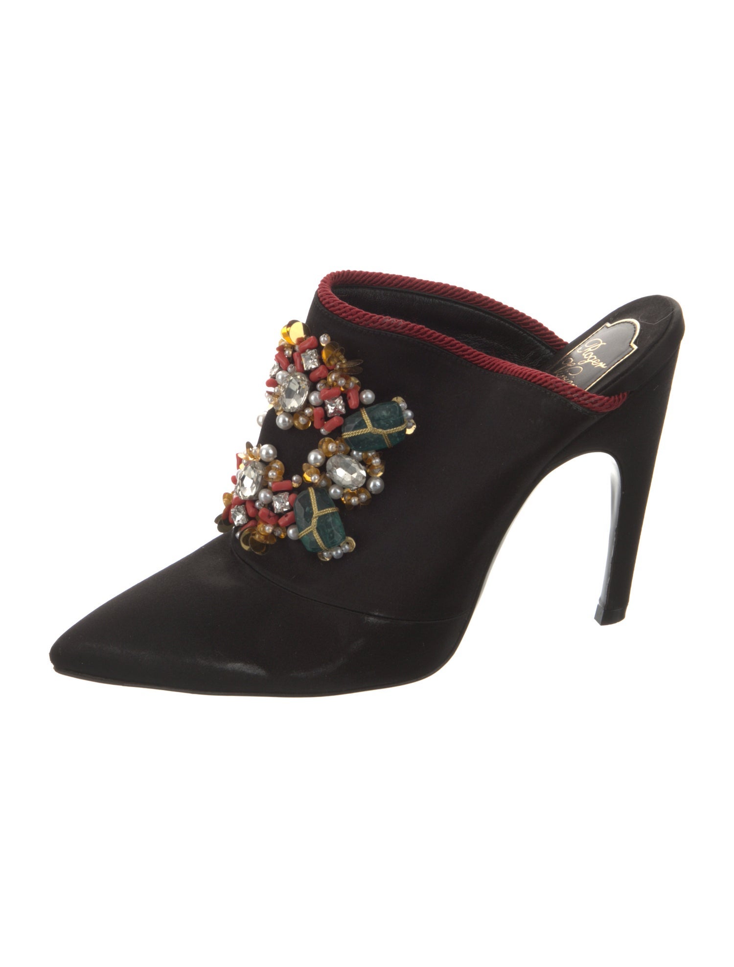 Roger Vivier Faux Pearl Accents Satin Mules