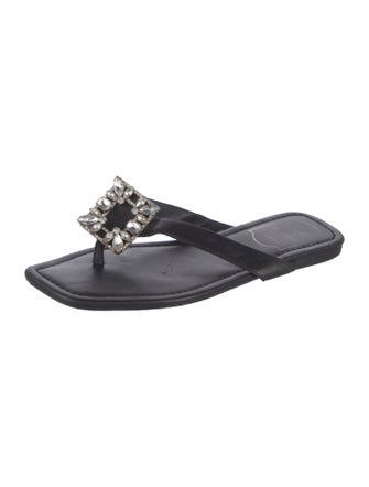 Roger Vivier Leather Crystal Embellishments Slides