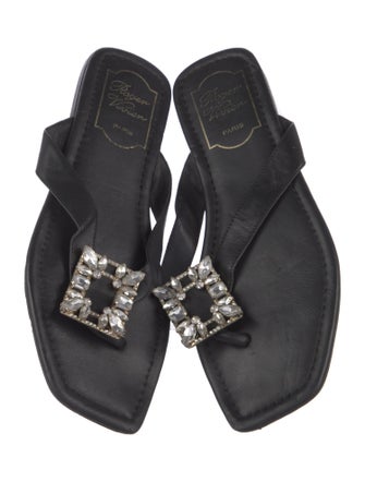 Roger Vivier Leather Crystal Embellishments Slides