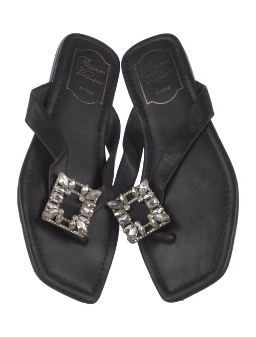 Roger Vivier Leather Crystal Embellishments Slides