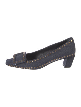 Roger Vivier Denim Studded Accents Flats