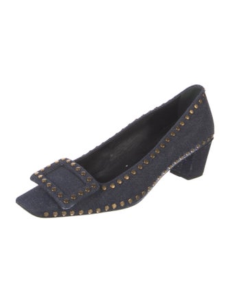 Roger Vivier Denim Studded Accents Flats
