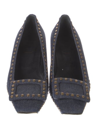 Roger Vivier Denim Studded Accents Flats