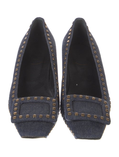 Roger Vivier Denim Studded Accents Flats