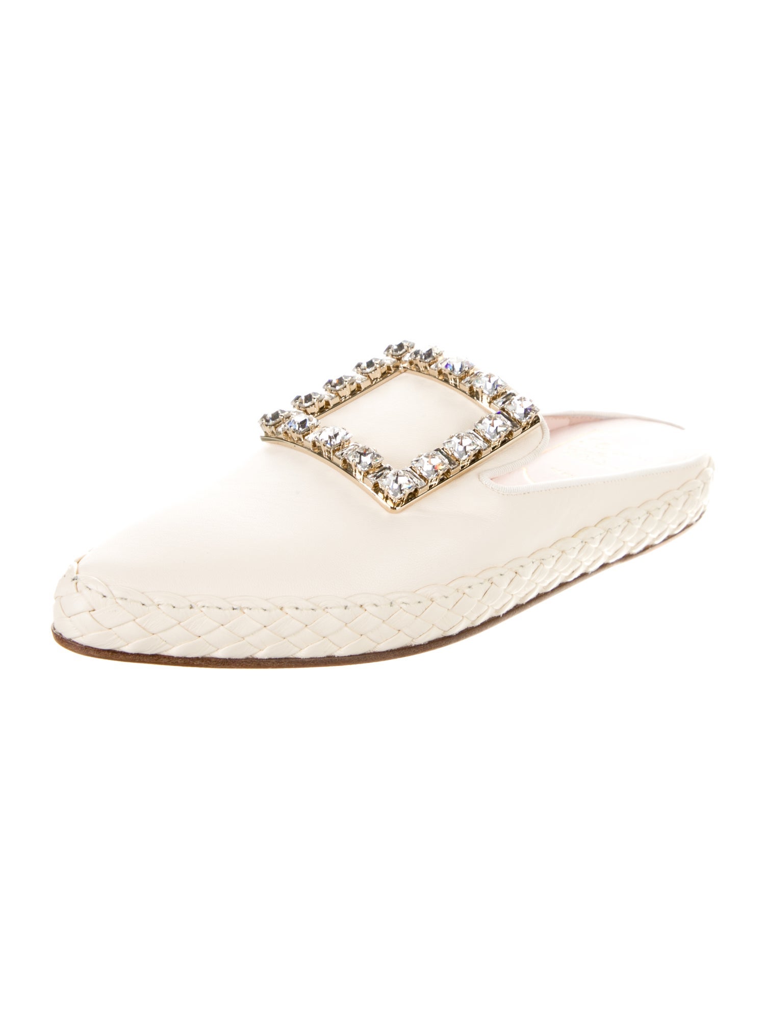 Roger Vivier Leather Crystal Embellishments Mules