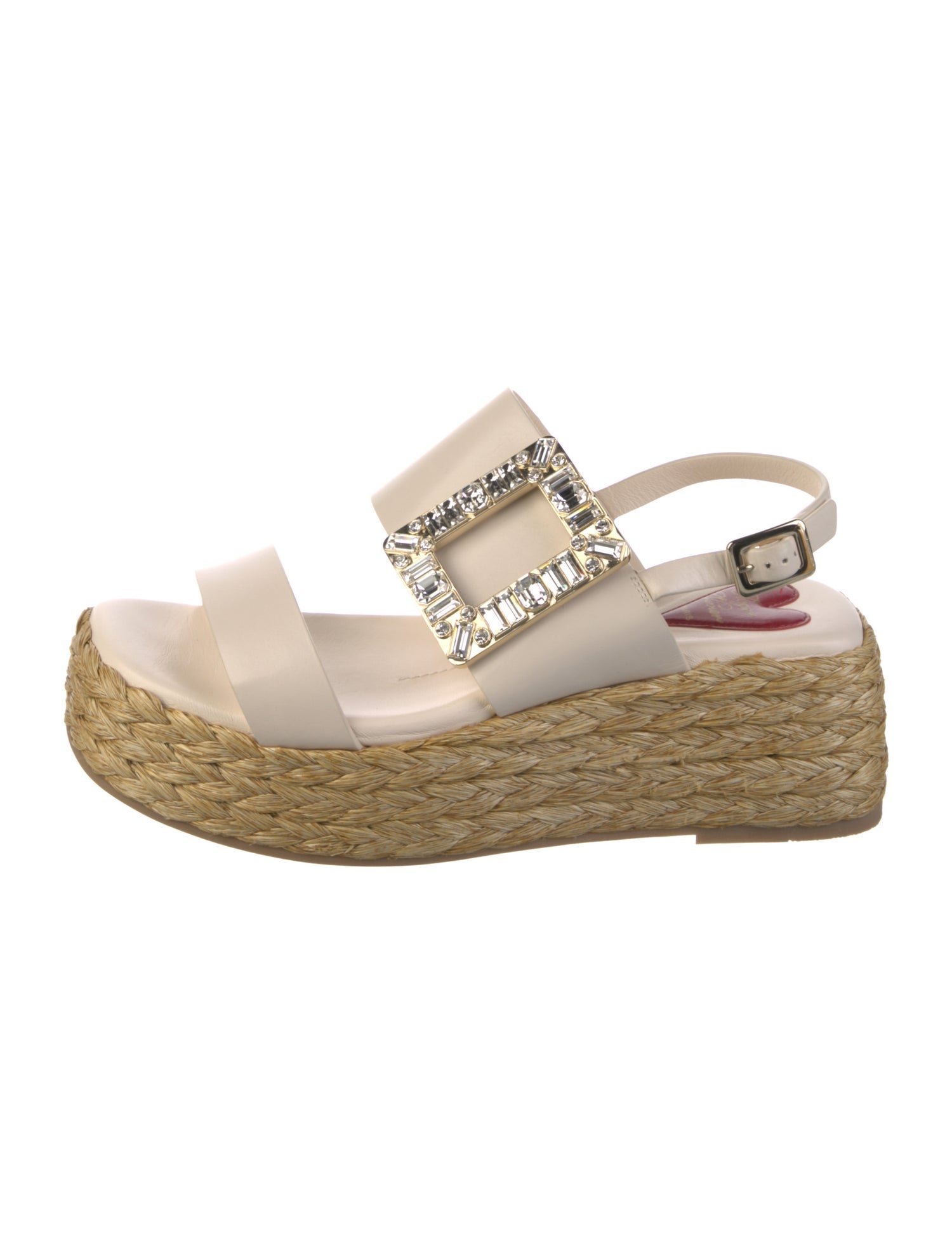 Roger Vivier Leather Crystal Embellishments Espadrilles
