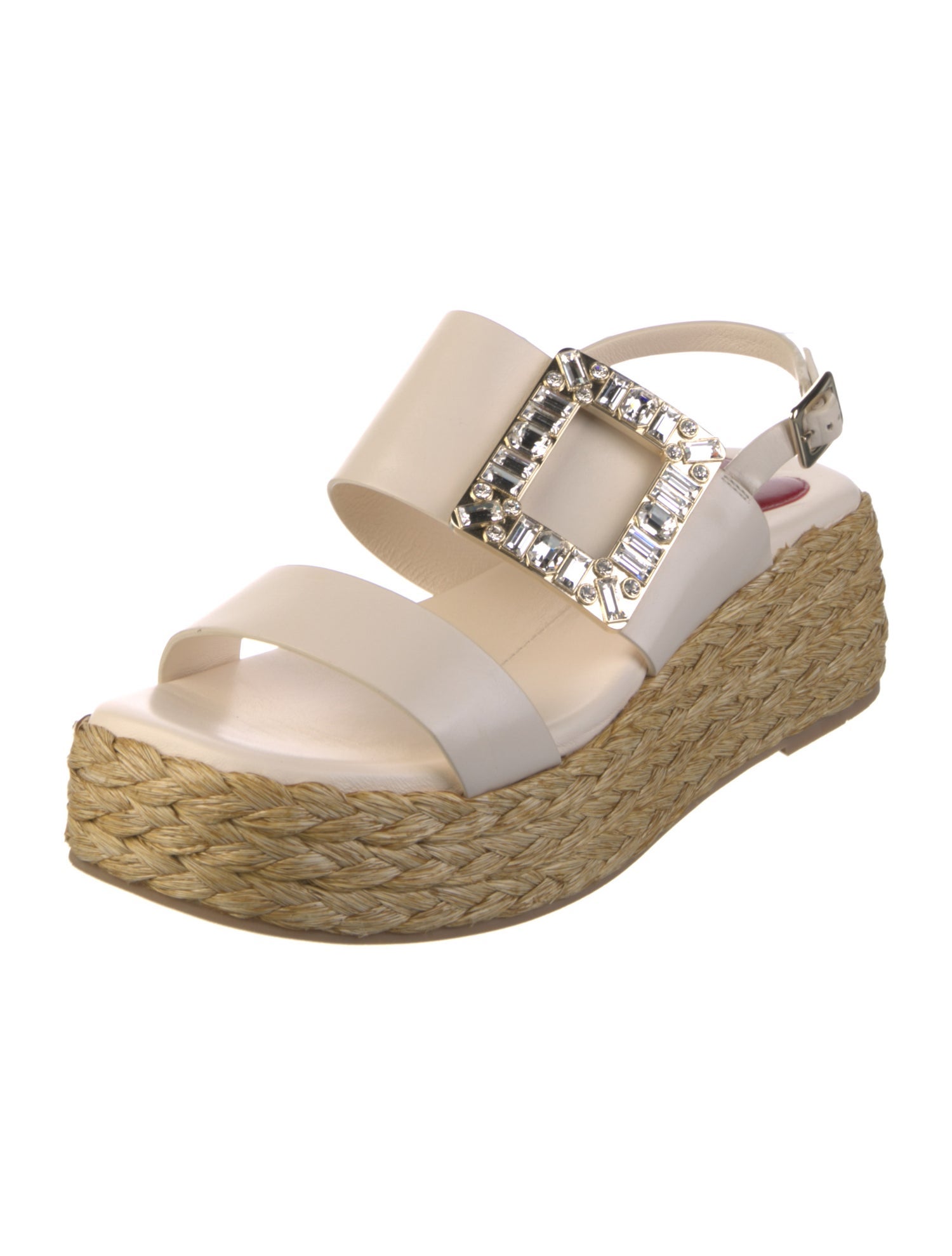 Roger Vivier Leather Crystal Embellishments Espadrilles