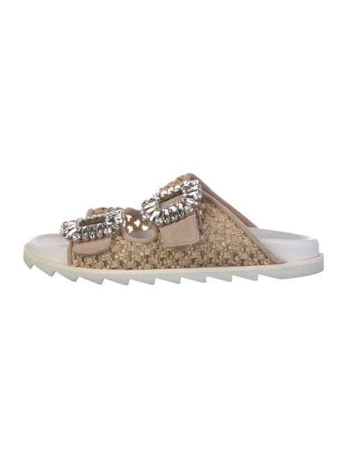 Roger Vivier Straw Crystal Embellishments Slides
