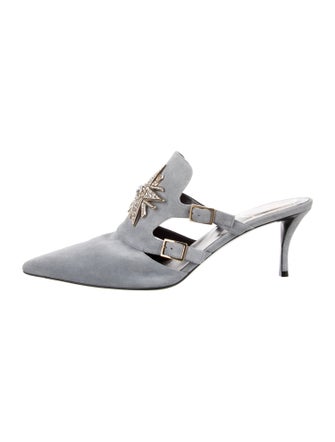 Roger Vivier Suede Crystal Embellishments Mules