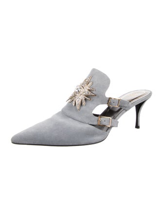 Roger Vivier Suede Crystal Embellishments Mules