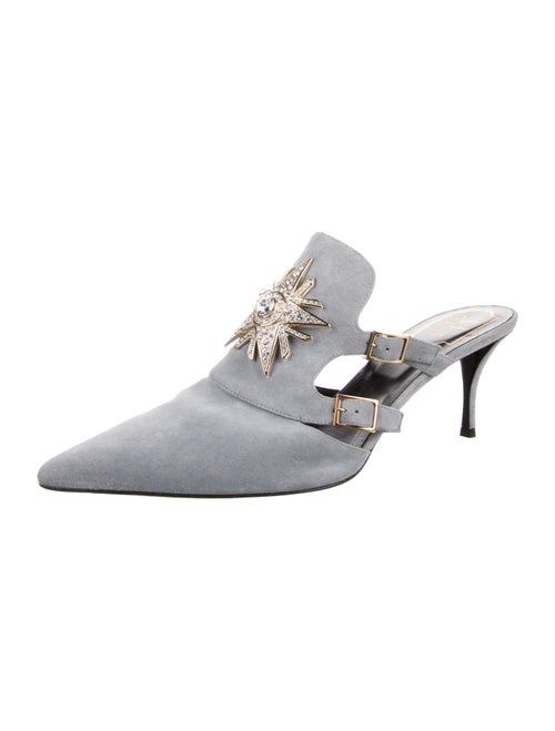 Roger Vivier Suede Crystal Embellishments Mules
