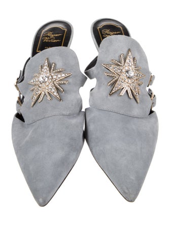 Roger Vivier Suede Crystal Embellishments Mules