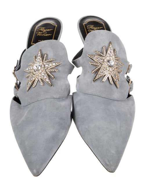 Roger Vivier Suede Crystal Embellishments Mules