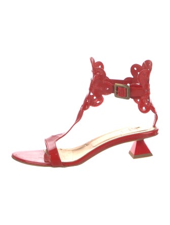 Roger Vivier Patent Leather Lasercut Accents T-Strap Sandals