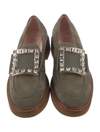Roger Vivier Suede Crystal Embellishments Loafers