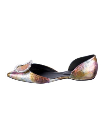 Roger Vivier Leather Crystal Embellishments D'Orsay Flats