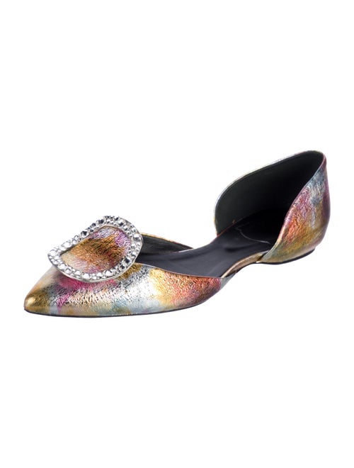 Roger Vivier Leather Crystal Embellishments D'Orsay Flats